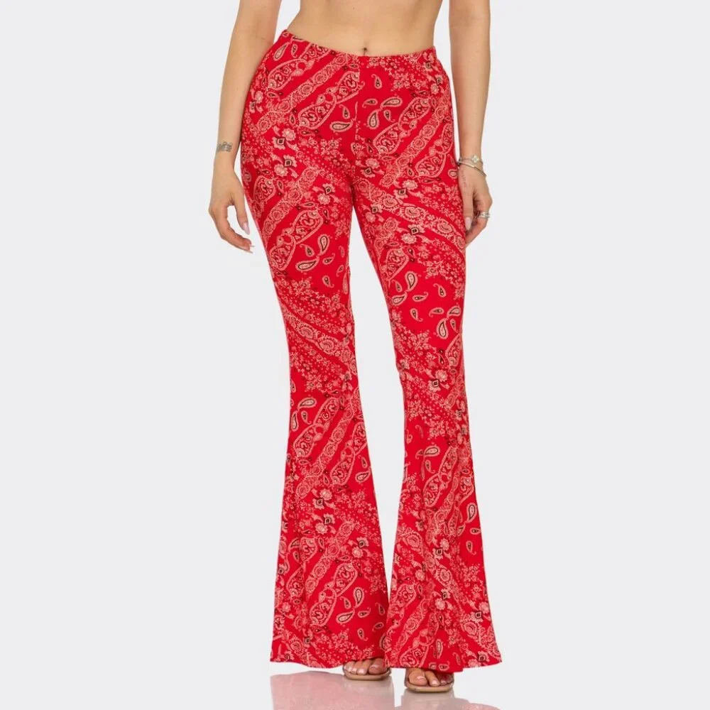 NEW Boho Bandana Printed Flared Long Pants Large - Picture 3 of 5